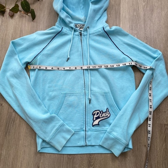 Vintage Y2K 00’s 08’ PINK Victoria's Secret Light Blue Peace Sign Zip Up Hoodie - Picture 4 of 16